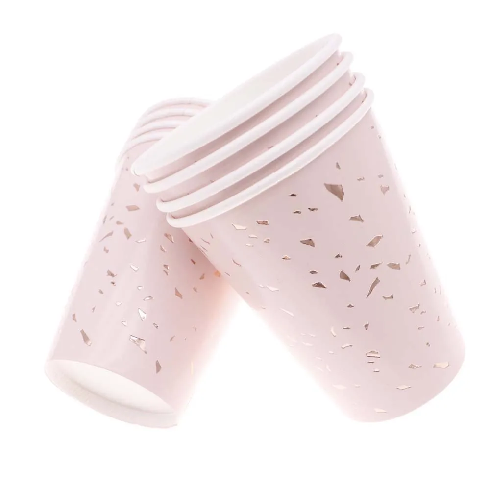 cup8pcs Одноразовая тарелка для торта на день рождения, Рождество, розовые вечерние украшения, макет, бумажная тарелка, посуда - Цвет: cup8pcs