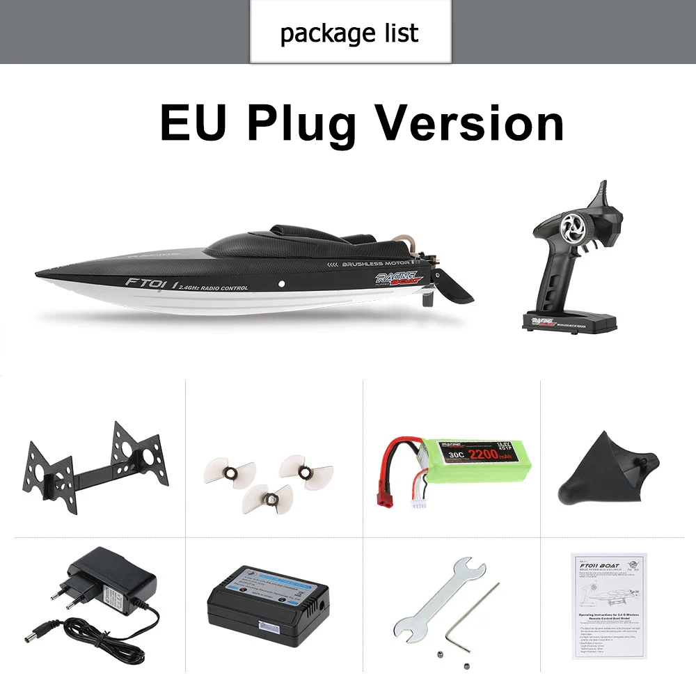 EU PLUG FT011 2,4 г 55 км/ч высокая скорость RC лодка с водяным охлаждением перевернутая самовосстанавливающая функция бесщеточный мотор RC гоночная лодка - Цвет: EU PLUG