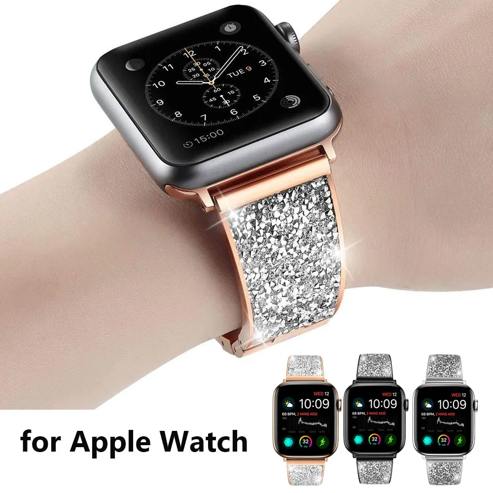 Bling Watch Bracelet for Apple Watch 7 41mm 45mm Watchband Metal Dressy Band for iWatch SE Series 6/5/4/3 Watch Strap 44mm 40mm