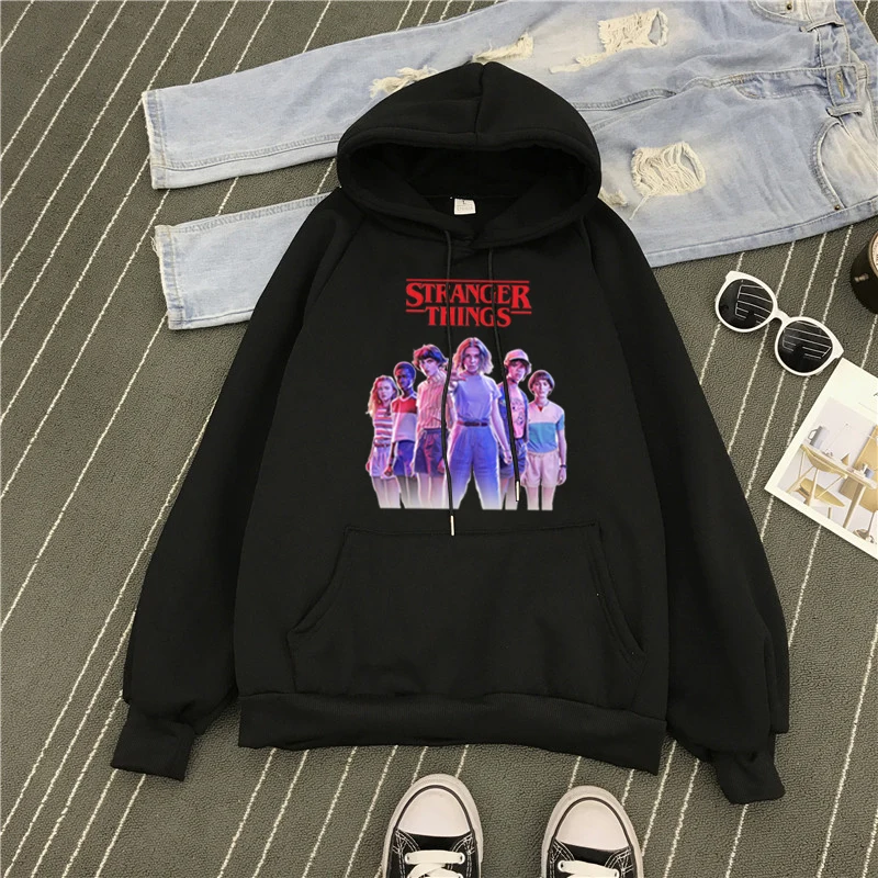 Фото Трендовые мужские толстовки с капюшоном и надписью Stranger Things для осени зимы Трендовые мужские толстовки с капюшоном и надписью Stranger Things для осени зимы