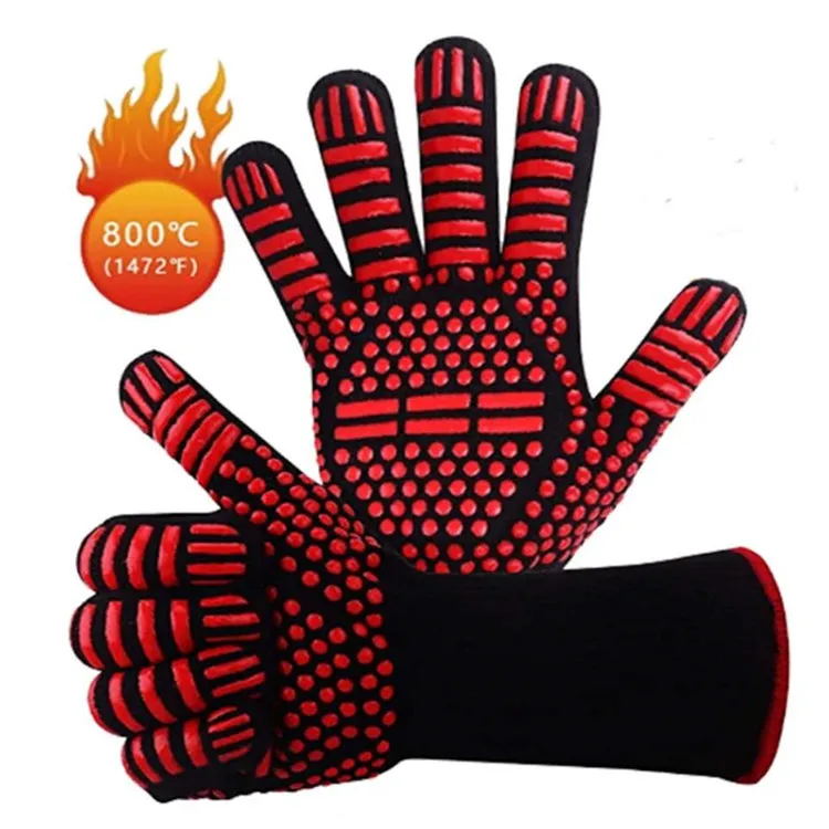 

2 Non Slip BBQ Gloves High Temperature Resistance Oven Mitts 250-800 Degrees Fireproof Barbecue Heat Insulation Microwave Gloves