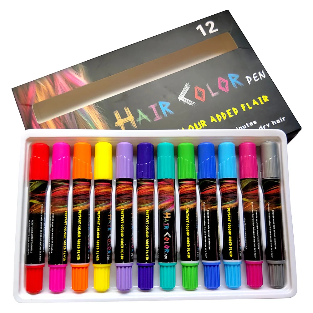 

12 Colors Crayon Cosplay Hairdressing Hair Chalk Wet Dry Gifts Washable Temporary Pen Makeup Party Face Paint Color Dye Kids