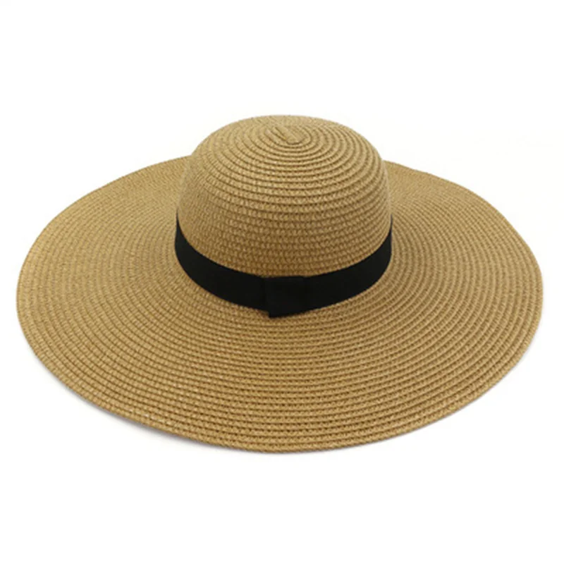 

women hats summer big brim 15cm band dome solid khaki black sun hats outdoor beach bucket panama elegant sun protection sun hats