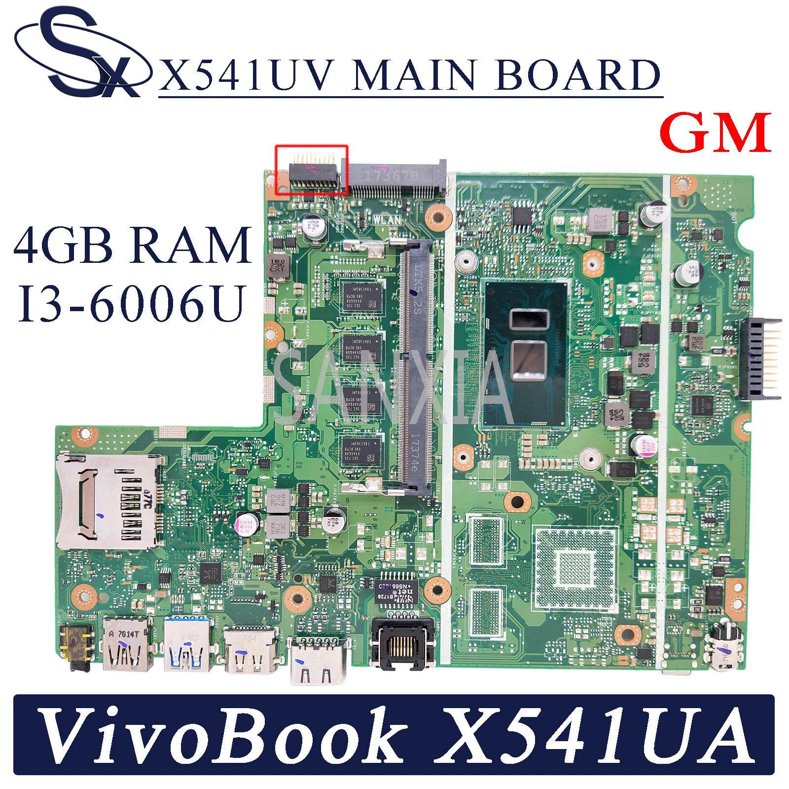 

KEFU X541UV Laptop motherboard for ASUS VivoBook X541UA X541U original mainboard 4GB-RAM I3-6006U GM