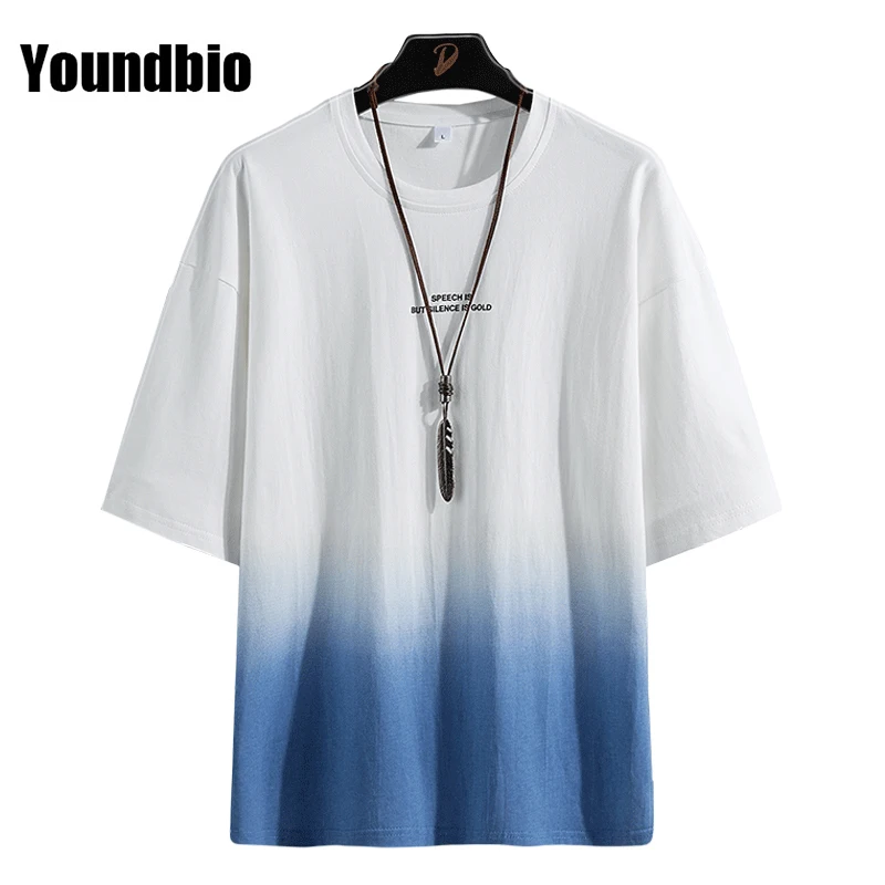 

Summer Cotton Men T-shirt Gradient Color High-quality Five-point Short-sleeved Fashion Casual Street Hip-hop T-shirt Men