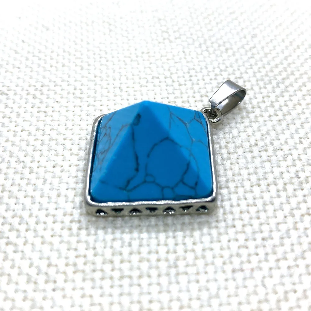 

Natural Stone Faceted Diamond Semi-precious Stone Pendant for DIY Fashion Jewelry Making Bracelet and Necklace Size 28x31mm