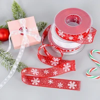 20mroll merry christmas ribbon snowflake print gift wrapping ribbon xmas party christmas tree bow decoration diy sewing fabric