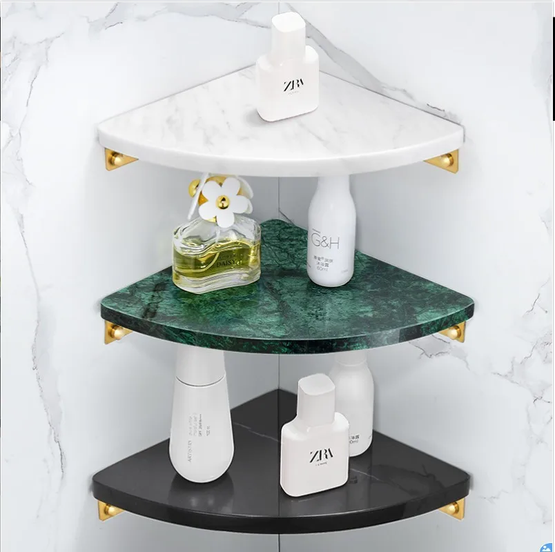 

Marble Aluminum Triangle Shelf Bathroom Corner Shelf Wall Hanging Shower Room Storage Rack Bathroom Shelf Organizer Single Tier