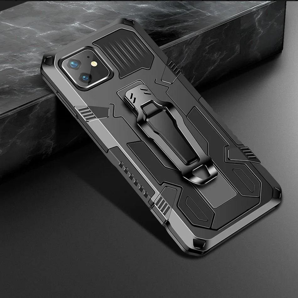 

Phone Case For iPhone 11 12 13 Pro Max XR XS MAX SE 2020 6S 7 8 Plus Car Holder Back Clip Shockproof Armored Bracket Cover Coque