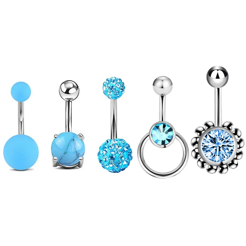 

5Pcs/Lot Navel Piercing Women Rhinestones Belly Button Rings 316L Surgical Steel CZ Crystal Zircon Navel Rings Body Jewelry