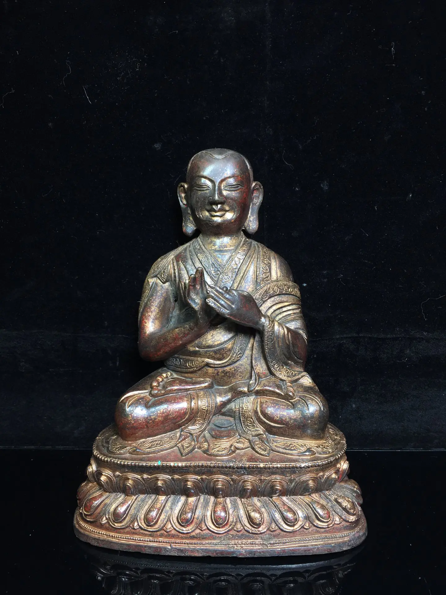 

Home Decor 8" Tibet Buddhism Old Bronze Cinnabars Tsongkhapa Buddha Statue Amitabha statue Enshrine the Buddha