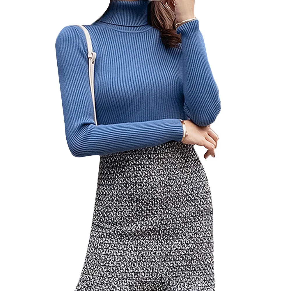 Женский свитер с высоким воротом вязаный пуловер длинными рукавами новинка 2019