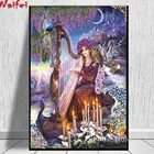 Алмазная живопись 5D сделай сам, картина с квадратными стразами, Сказочная фиолетовая Фея Женщины и сова, ручная 3d вышивка, хобби