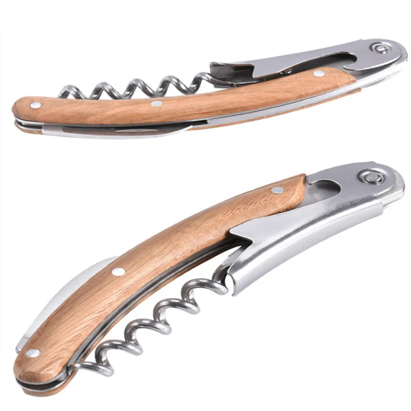 

100Pcs/Lot Multifunction Wine Opener Professional Bottle Opener with Knife Portable Wooden Handle Screw Corkscrew