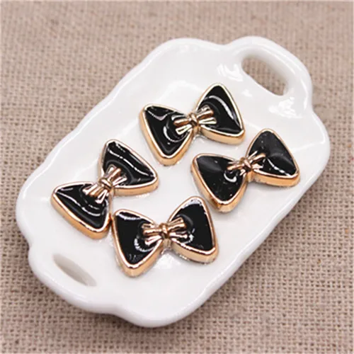 black 50pcs 50 шт. 10*14 мм бант черный/белый/красный эмаль золотой пластик плоская кнопка DIY бижутерия для декорирования/ремесло скрапбук аксессуары - Цвет: black 50pcs