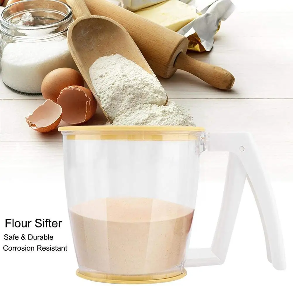 

Cup Flour Sifter Strainer Plastic Fine Sugar Lid Filter Baking With Sieve Tools Kitchen Flour Pastry Powder J0r9