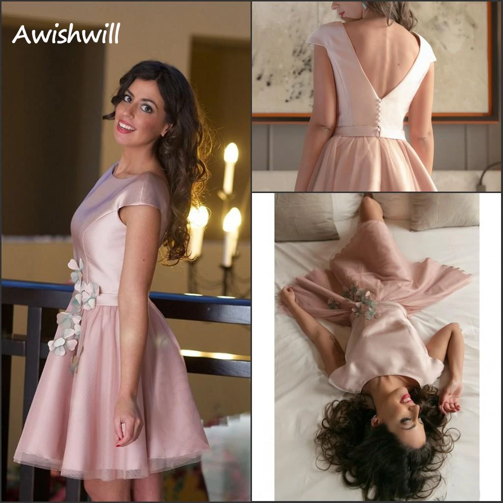 

Элегантные розовые короткие платья для встречи выпускников и атласные аппликации