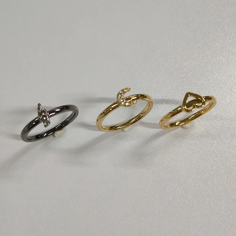 Модное женское кольцо с золотым покрытием цвет пистолет любовь молния луна