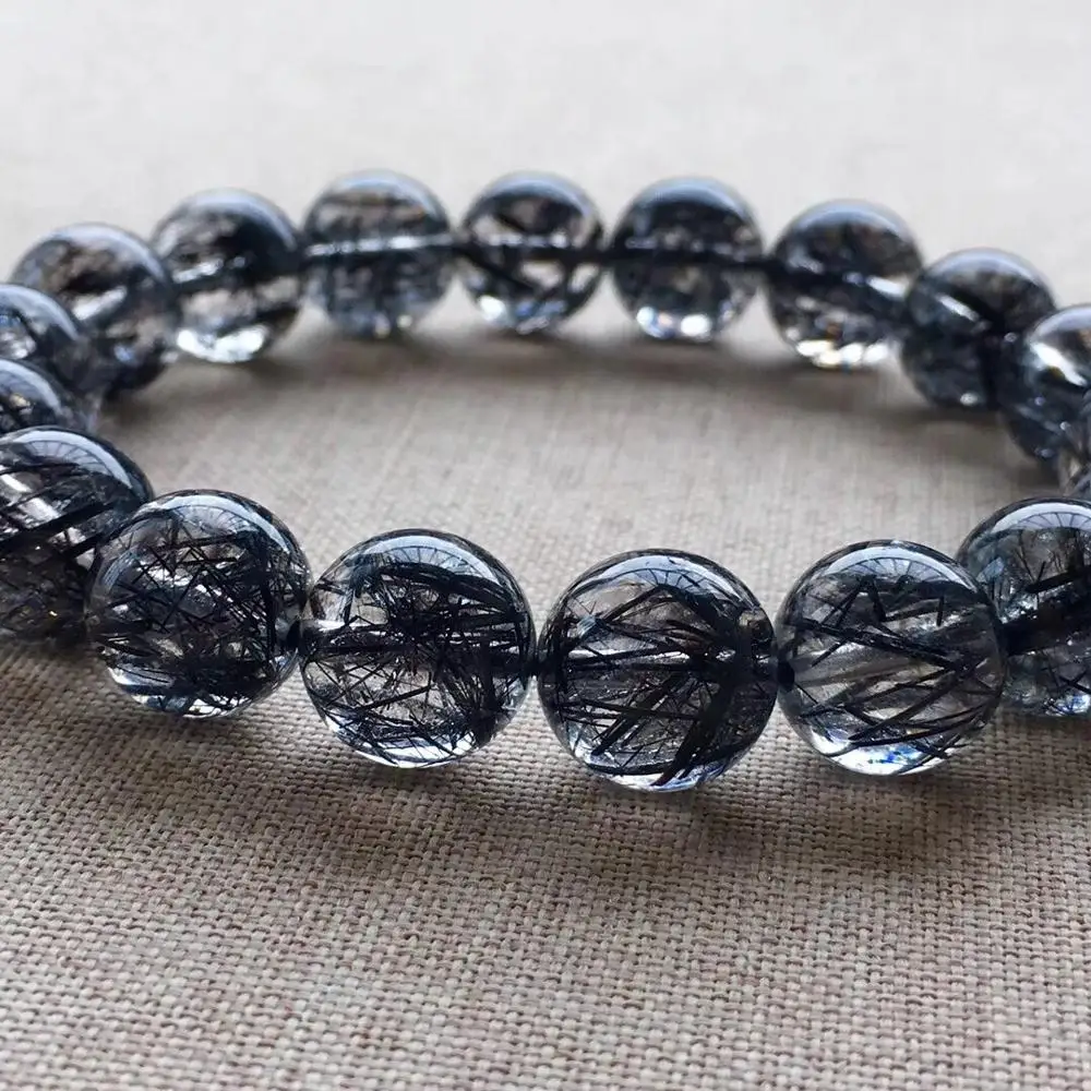 

Certificate Natural Black Rutilated Quartz Bracelet Women Men Stretch Crystal Clear Round Beads Bracelet 11.6mm Brazil AAAAAA