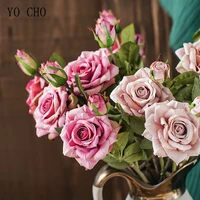 yo cho 5pcslot pink silk rose wedding bouquet flowers mariage diy bride bridesmaids artificial flowers milk white rose bouquets