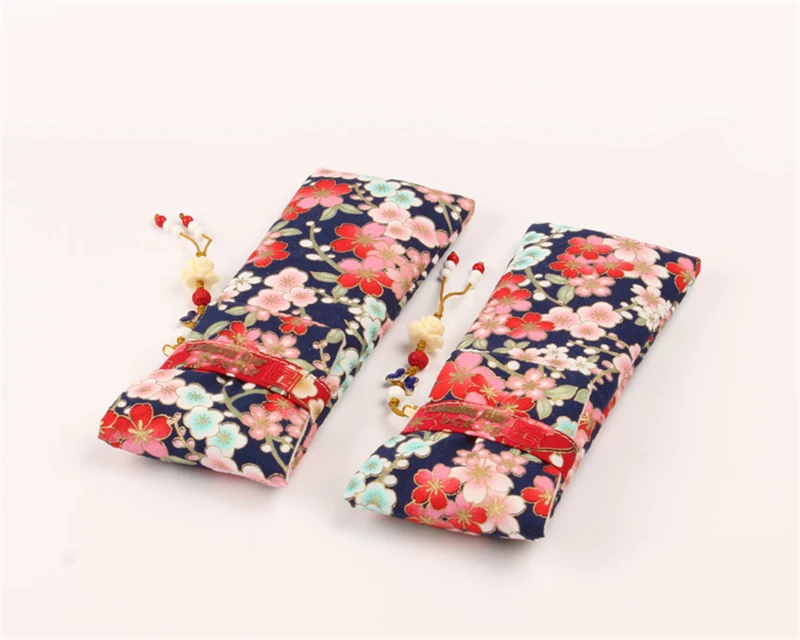 Blue Japanese Style Cherry Blossoms Pattern Handmade Pen Bags Storage Cover Case Pouch Unisex New Year Gifts 1pcs |