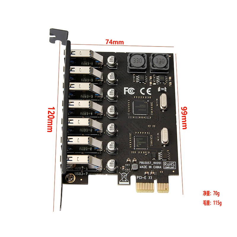USB PCIe адаптер 7 портов 3 0 концентратор PCI E Express USB3 контроллер USB3.0 PCI-e плата