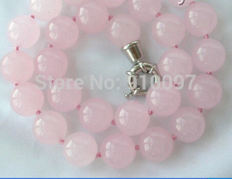 

stunning big 12mm round pink natural jade necklace