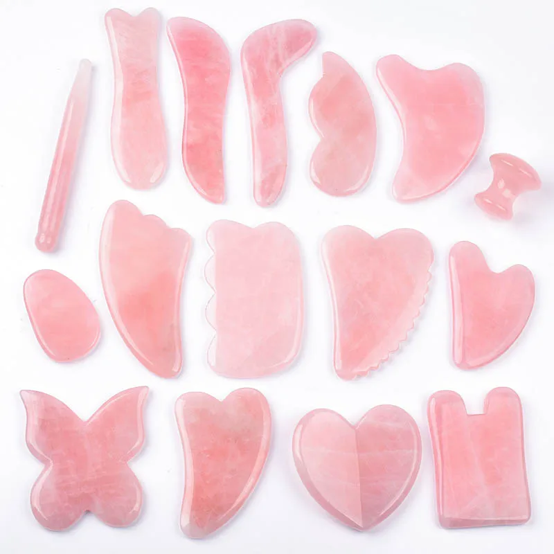 

9PCS/SET Massage Gua Sha Tools 100% Natural Rose Quartz massage Stone China Traditional Facial SPA Acupuncture Scraping guasha