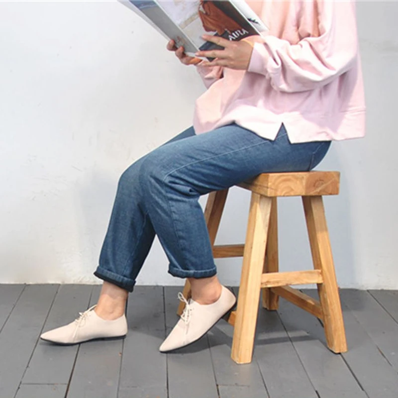 Женские туфли с острым носком из натуральной кожи на шнуровке женская обувь