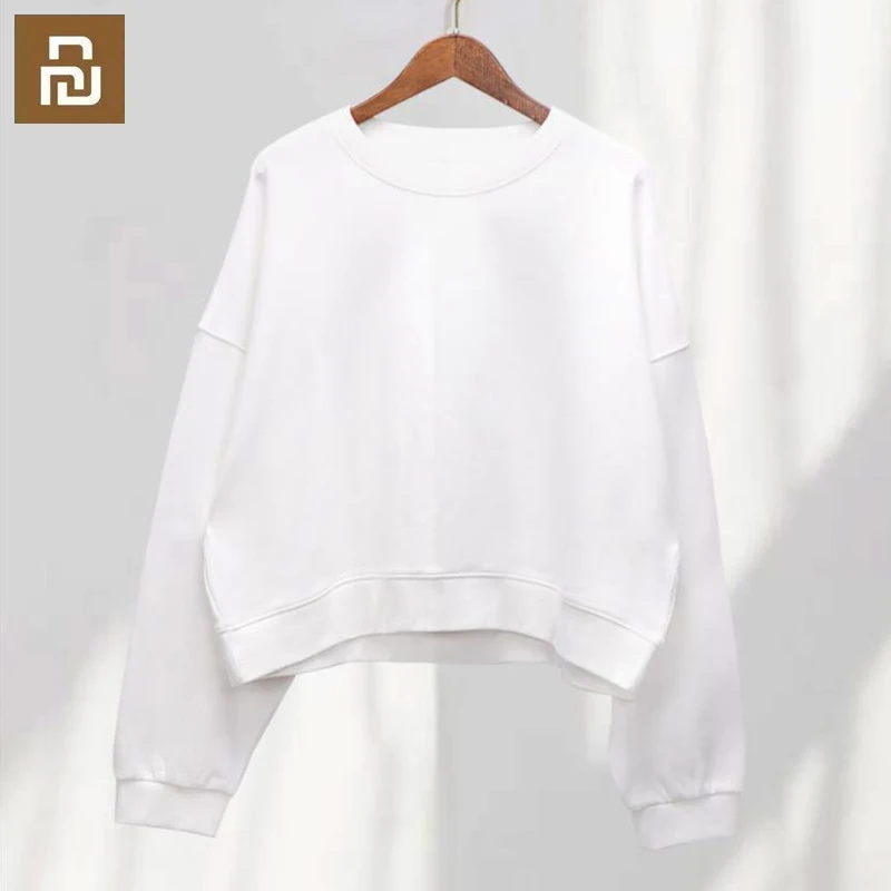 

Повседневный короткий свитер xiaomi youpin, 100% хлопок, свободный свитер с круглым вырезом, Женский одноразмерный свитер высокого качества