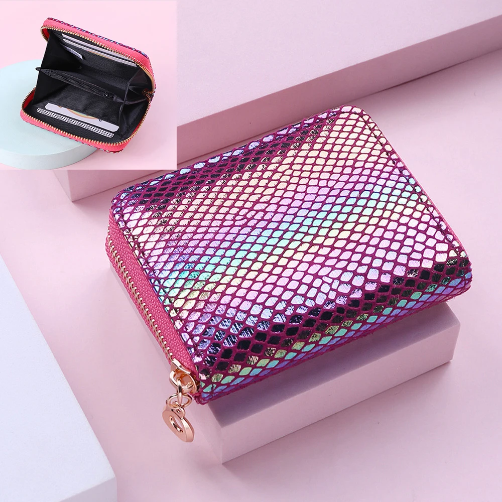

Fashion Pu Leather Fish Scales Pattern Zipper Wallet Casual Ladies Card Holder Mini Coin Purse Money Change Pouch Key Storage