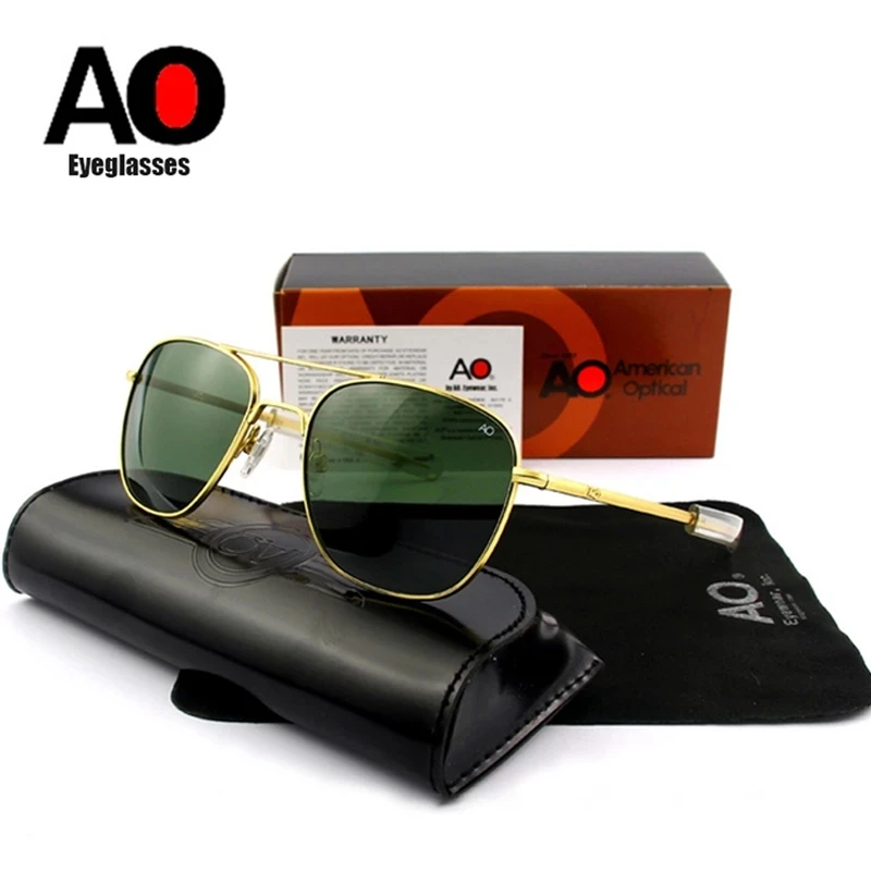 Gafas de sol de aviación para hombre, lentes de sol de estilo militar, de vidrio óptico, CON CAJA Original AO, 2022