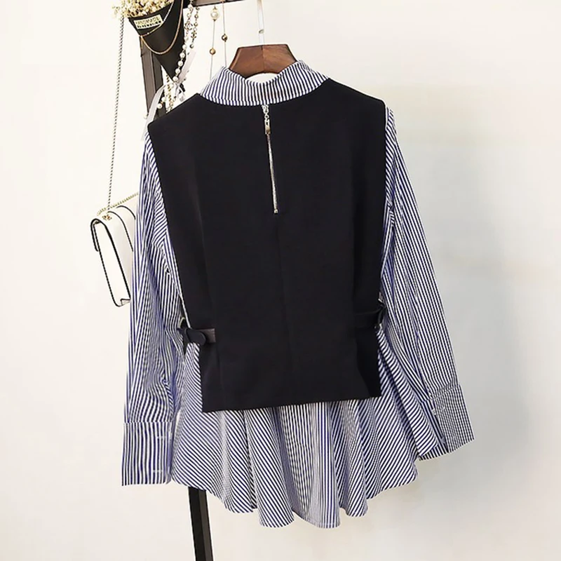 Женская блузка из двух предметов жилет с длинным рукавом и корейские рубашки в