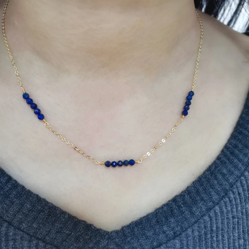 

Faceted Lapis Lazuli Necklace 14K Gold Filled Chain Choker Natural Stones Collier Femme Collares Mujer Women Boho Necklace