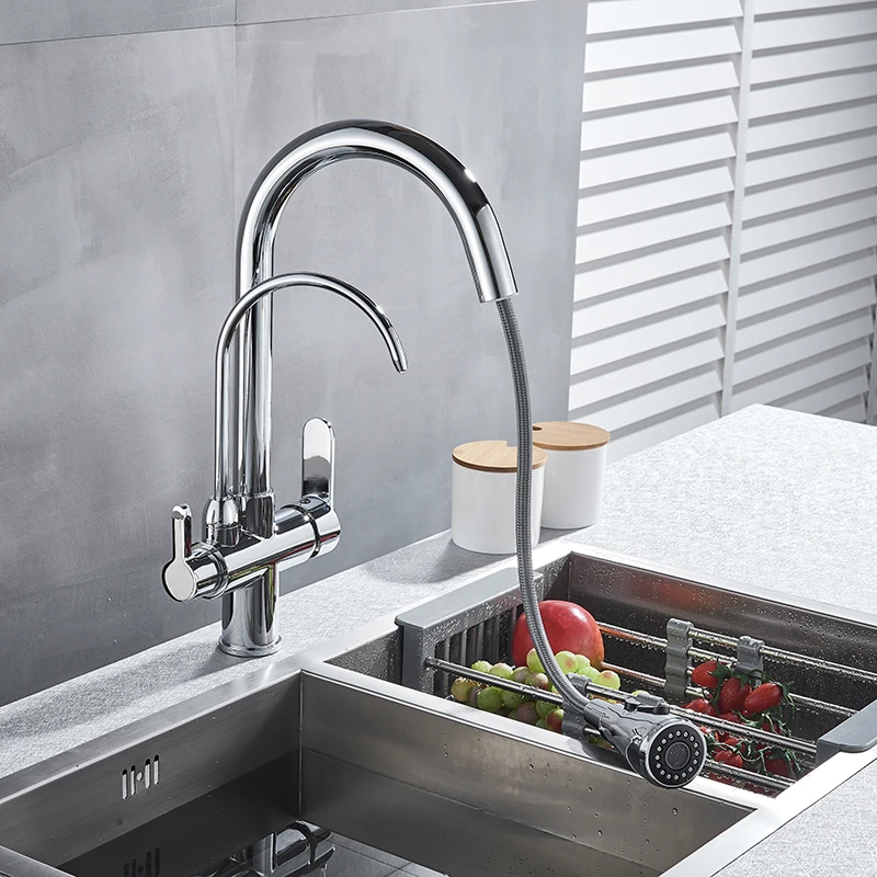 Выдвижной кран для кухни смеситель с фильтрованной водой тройной мойки |