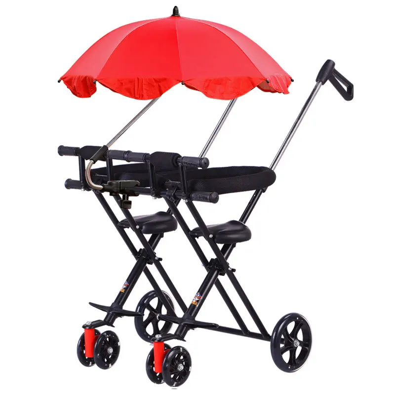 Children Portable Double Stroller Baby Twin Stroller Three Wheels Child Trolley Portable Folding Travel Baby Carriage Tricycle