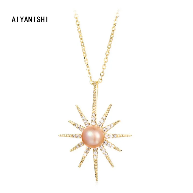 

AIYANISHI 18K Gold Filled Natural Freshwater Pearl Necklaces Simple Charm Necklaces Jewelry Freshwater Pink Pearl Necklaces Gift