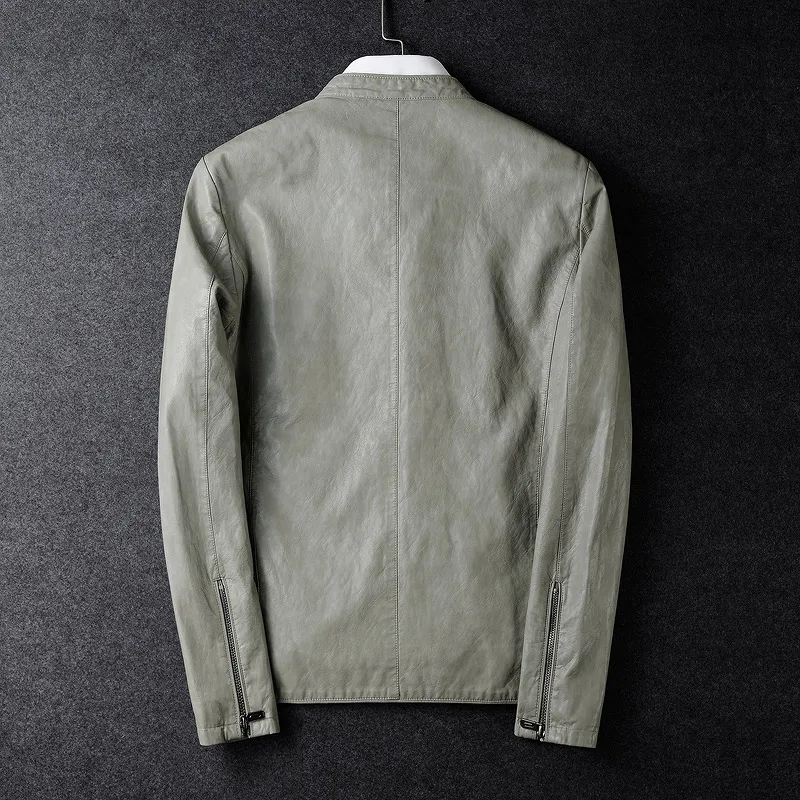 OLN весна осень Pu Slim Fit Мужские кожаные куртки высокое качество мода мото и Байкер