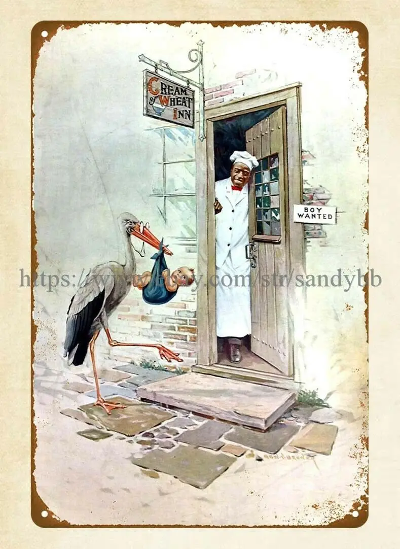 

coolest garage ideas Cream Of Wheat 1917 cereal ad chef bird baby metal tin sign