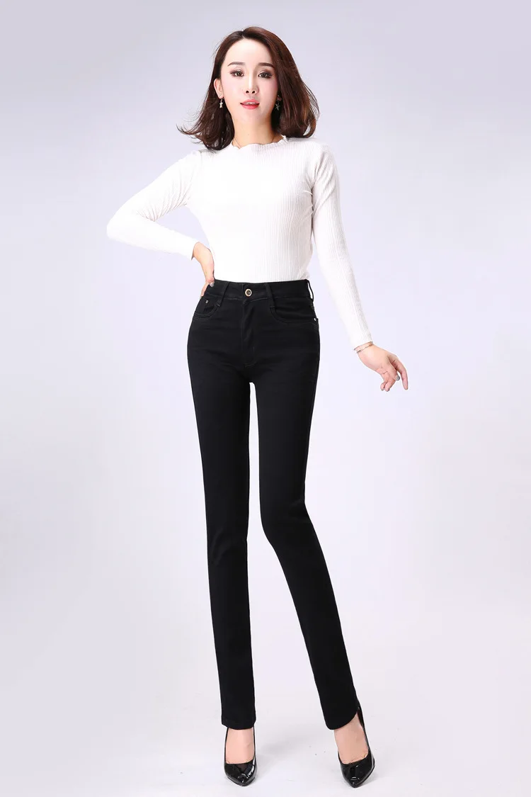 

2020 new spring and autumn mid age office lady female women cotton stretch brand mother black straight jeans clothes