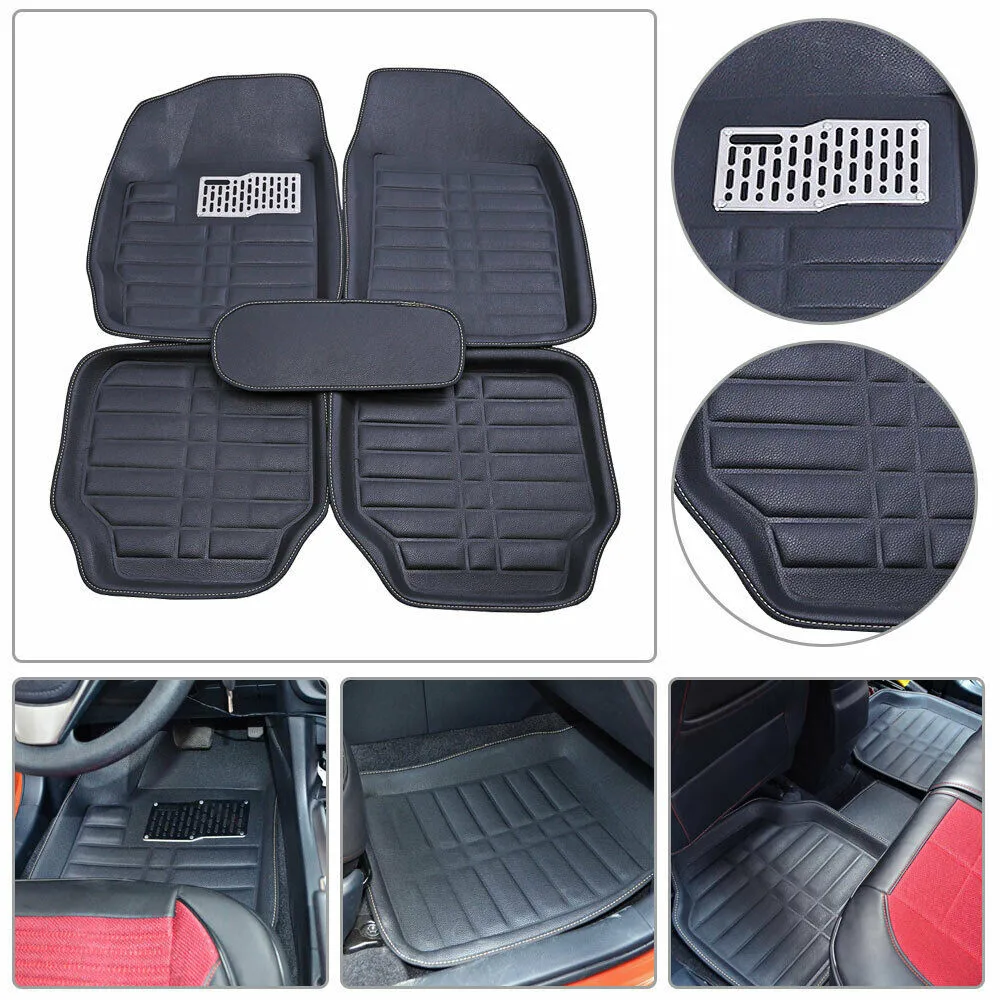 

5pcs Universal Black Leather Car Floor Mats Front Rear Liner Weather Set Car Accessories