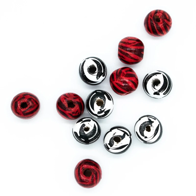 

Big Hole Natural Wood Beads 16mm Zebra Red Stripe Loose Wooden Spacer DIY Jewelry Making Beading Decoration
