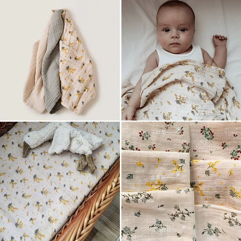 Хлопковые одеяла для младенцев 120*120 см G & F мягкие пеленки с цветочным узором в