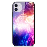 for apple iphone 12 phone case tempered glass case back cover with black silicone bumper star sky pattern