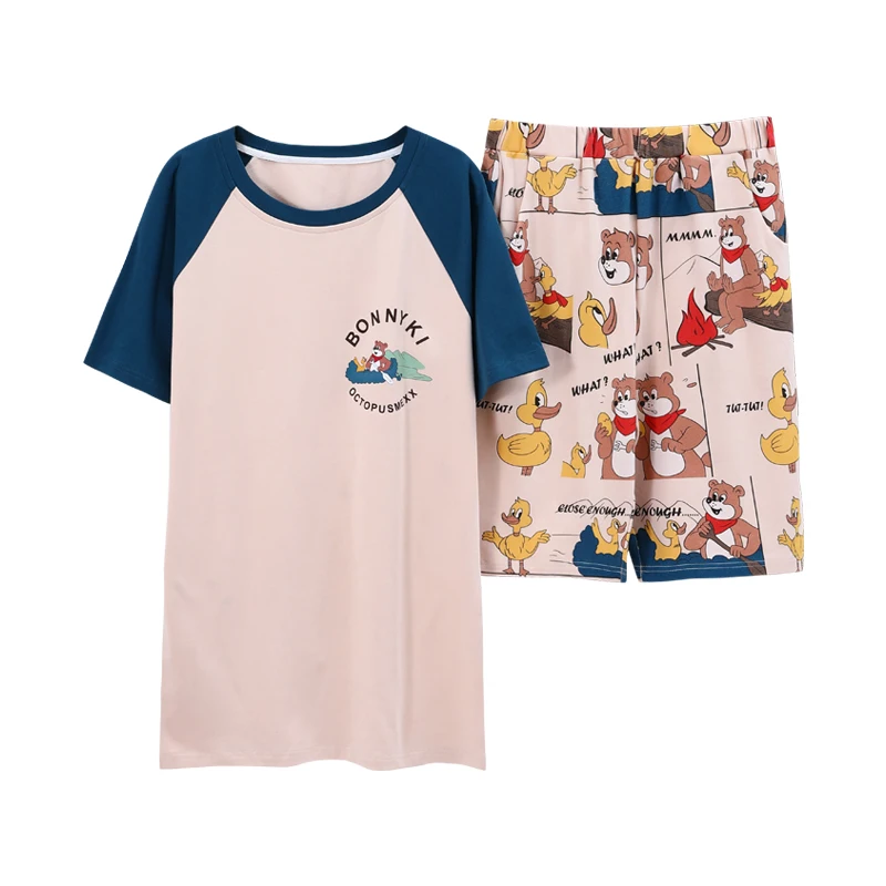 NANJIREN Mens Pajamas Set Summer Home Casual Short Sleeves O-NECK Shirt Shorts Pajamas Set for Men Cartoon Sleepwear Set