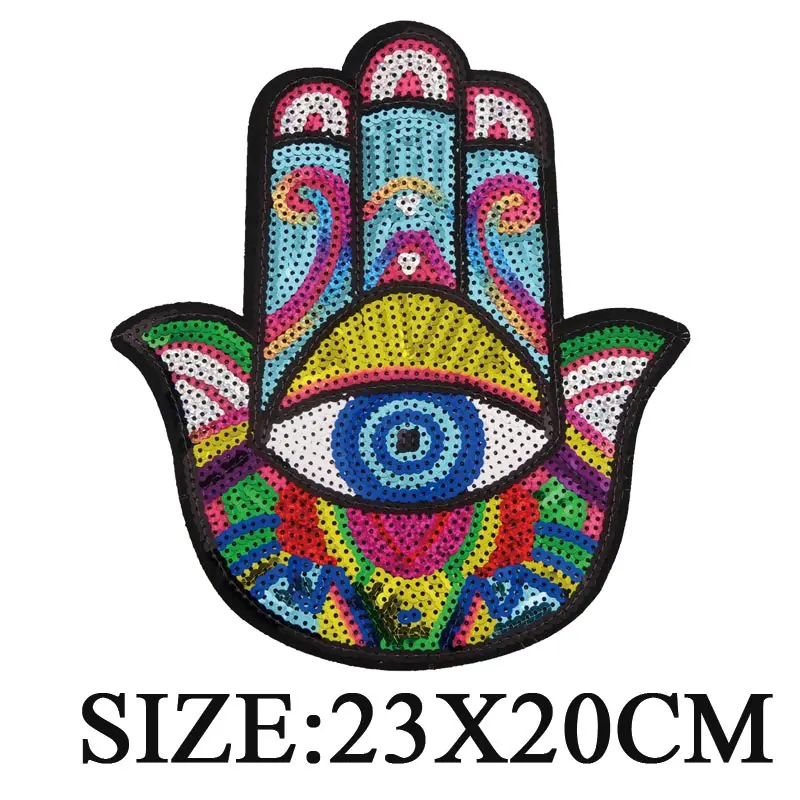 Colorful Hamse hand Of Fatima Iron On Patches For Clothing Garment Accessory Sewing Clothes Mandalas Hand Sequins Embroidery | Дом и сад