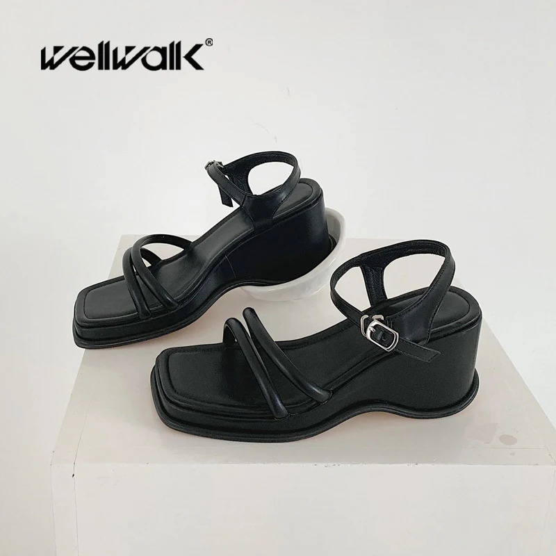 Сандалии с ремешками на лодыжках Женская обувь танкетке Женские модные шлепанцы