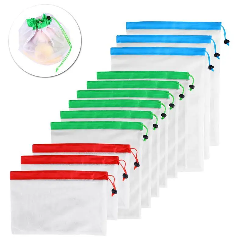 

12pcs 3 Sizes Reusable Mesh Produce Bag Washable Eco-Friendly Bags for Grocery Bag Holder Fruit Vegetable Organizer Pouch