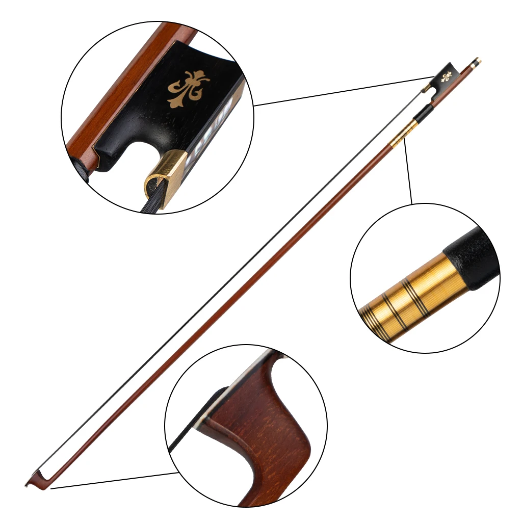 LOMMI Advanced Violin Bow 4/4 Size IPE Violin Bow Round Stick Black Horsehair Ebony Frog Fleur-de-lis Inlay Brass Accessories