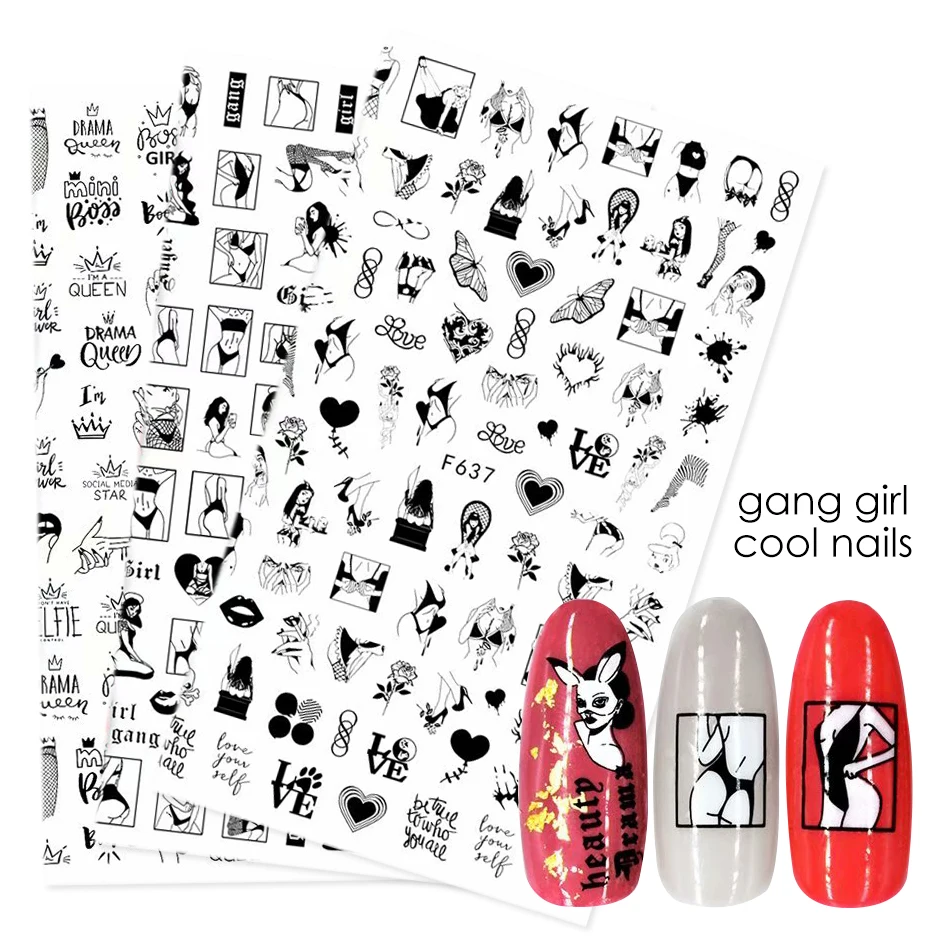 

3D Valentine Sticker for Nails Cute Cartoon Lover Sliders for Nail Gang Girl DIY Design Decals Manicure Nail Art Decor Free ship